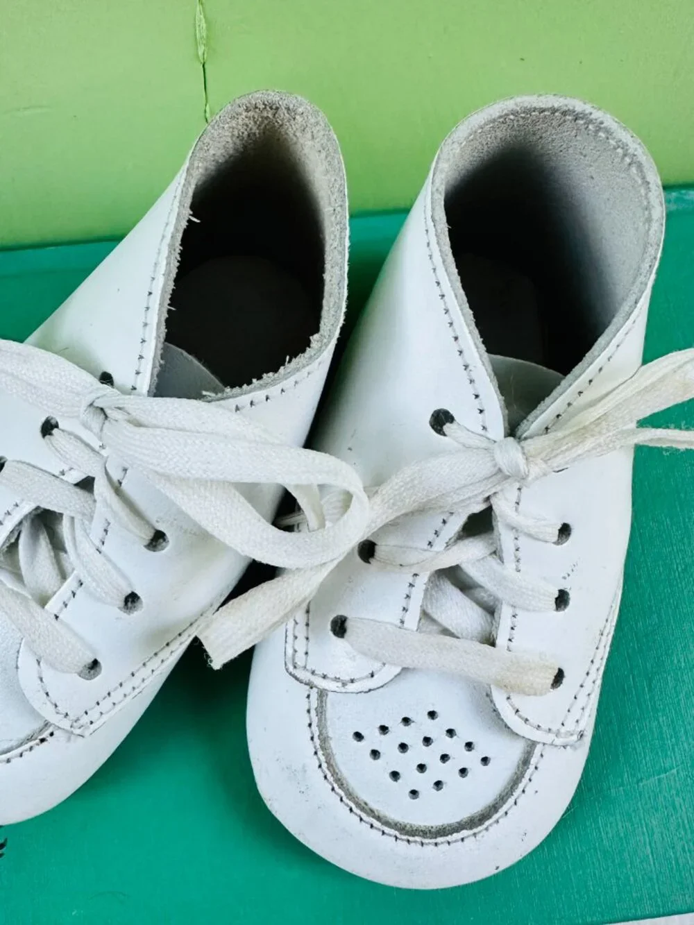 Vintage White Leather Baby Shoes Lace Up Crib Booties Nursery Decor